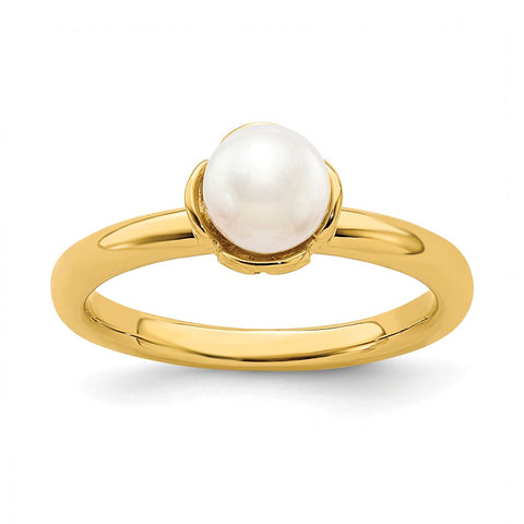 Sterling Silver Stack Exp. White FW Cultured Pearl Gold-plated Ring