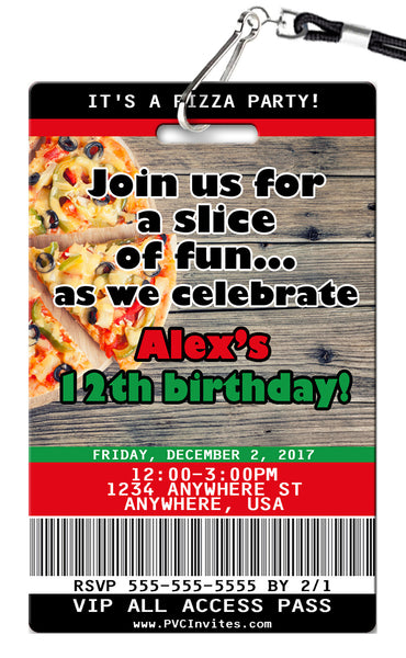 Pizza Party Birthday Invitations - PVC Invites - VIP Birthday Invitations