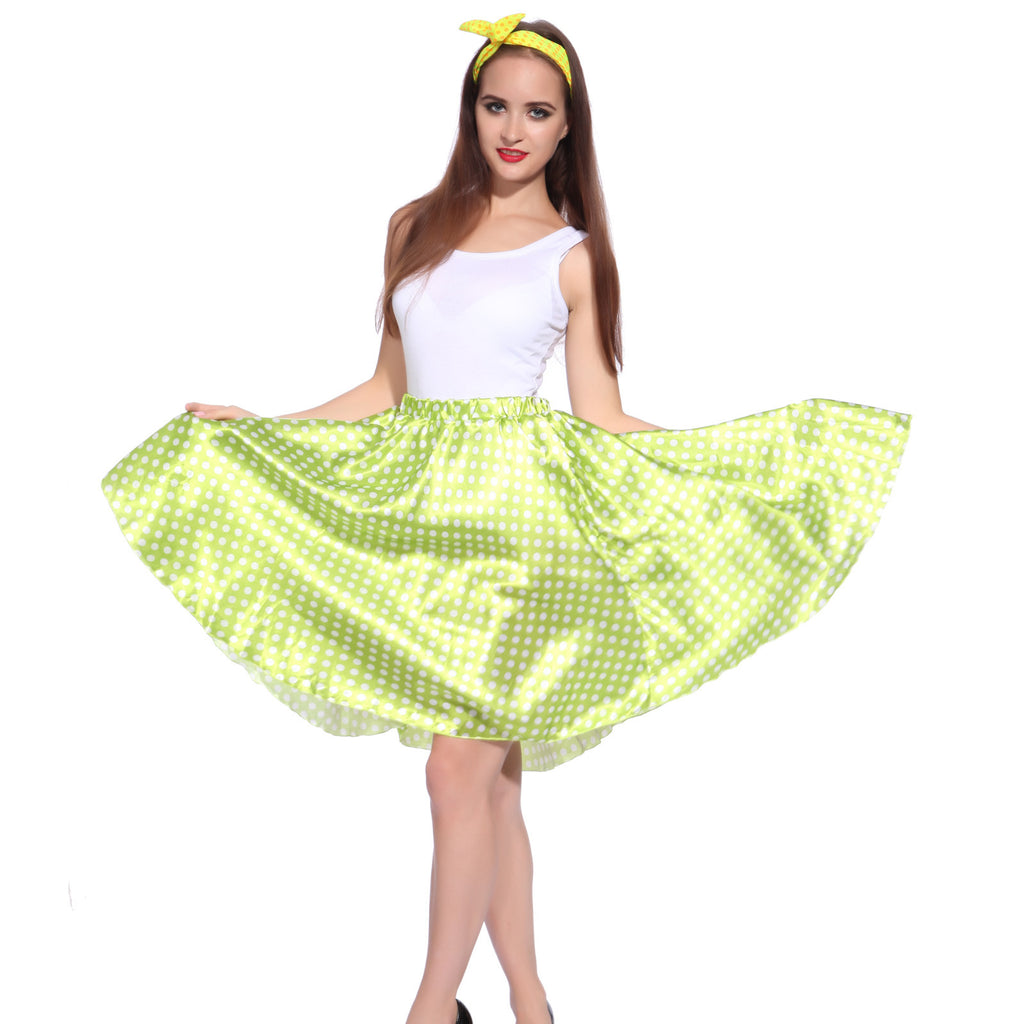 Ladies Grease Girl Style Green Polka Dot Dress in 1950s Rockabilly