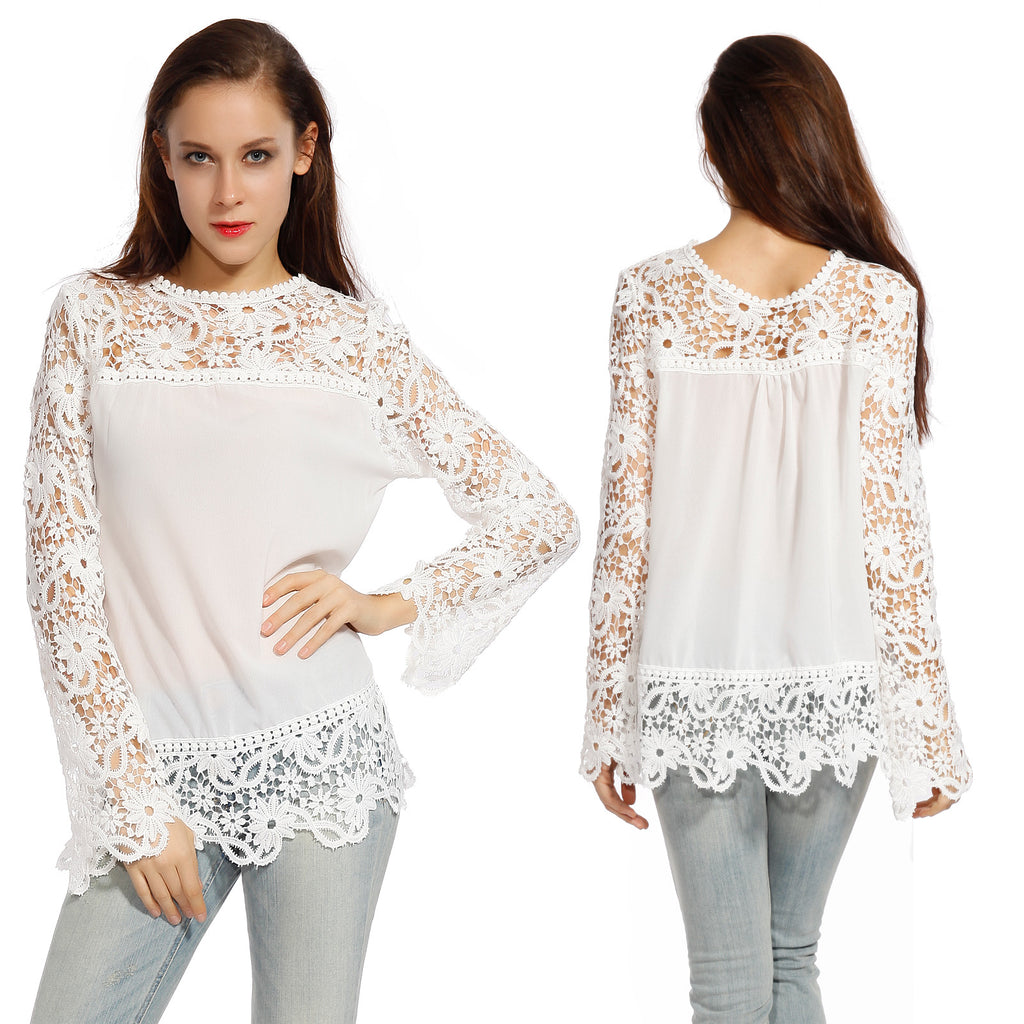 Women's Embroidery Lace Chiffon Shirt