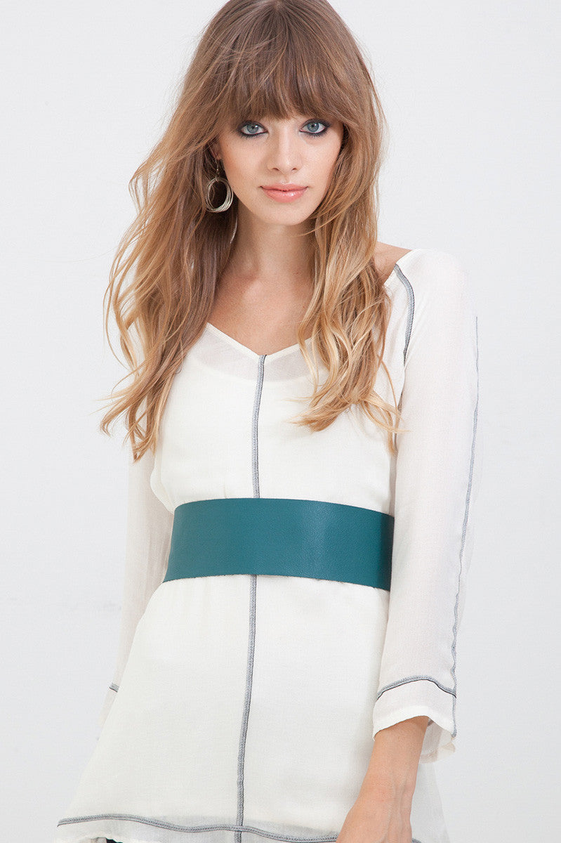 WIDE LEATHER BELT IN TEAL - One Size Fits XS-XL