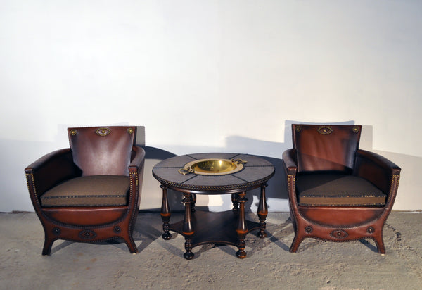 Otto Schulz Lounge Chairs And Table With Original Leather Sweden
