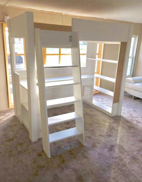 loft bed with desk and bookcase