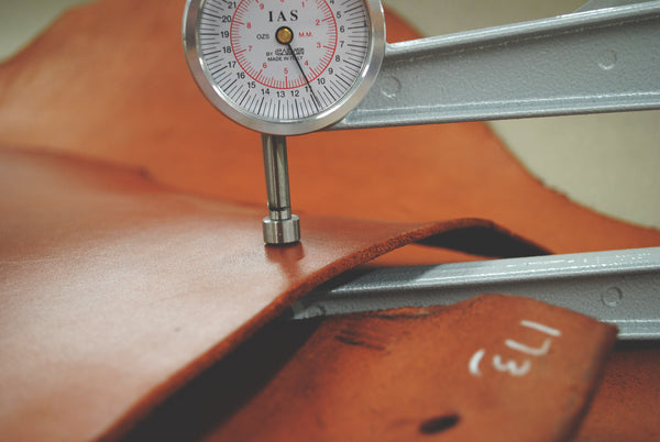 Testing Leather Thickness with Leather Gauge in ounces