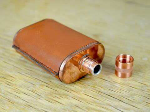 Copper Flask with Hand Stitched Leather Wrap