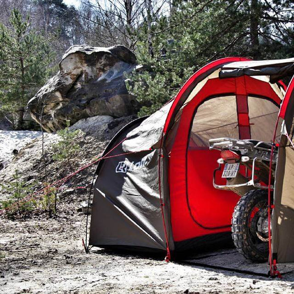 TOP 20 RIDING & CAMPING GEAR TIPS FOR ADV MOTORCYCLISTS - photo by Lone Rider MotoTent v2 customer