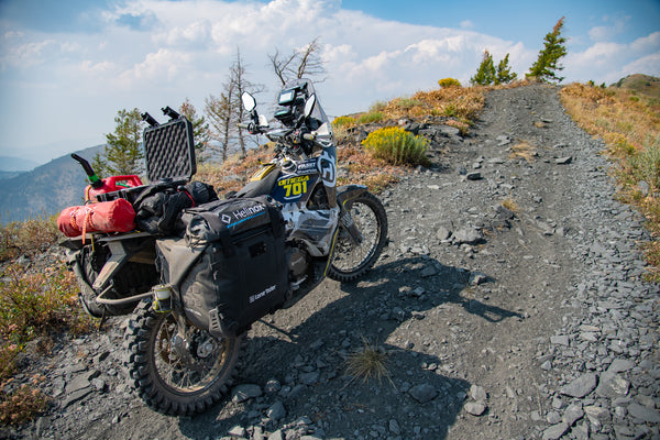 My MotoBags-equipped Omega 701 in the backcountry of Idaho. 