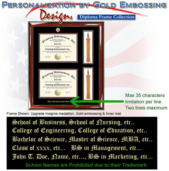 Embossed Graduation Double Diploma Tassel University Frame
