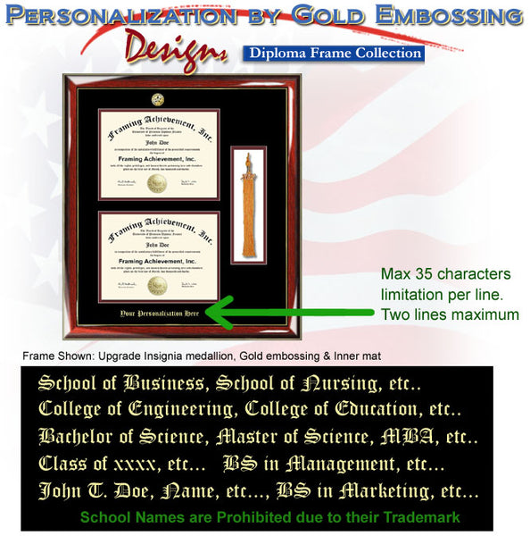 University double diploma frame tassel opening