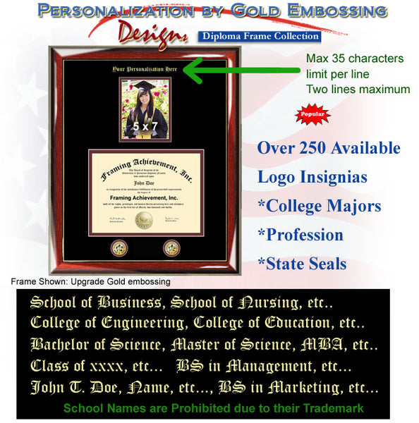 Double Logo Diploma Frame 5 x 7 Graduate Photo