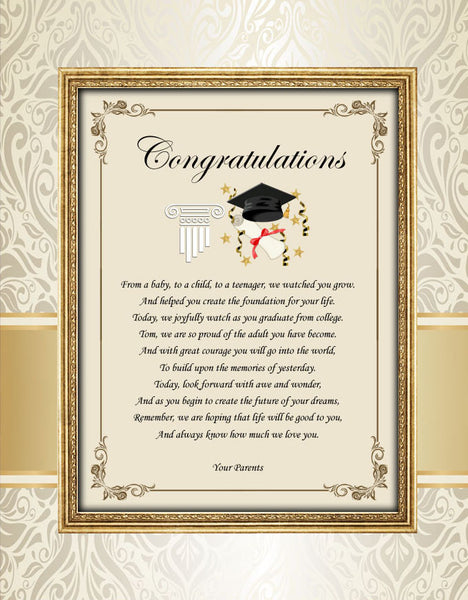 Congratulation College School Graduation Gift Graduate Parents Mom Dad