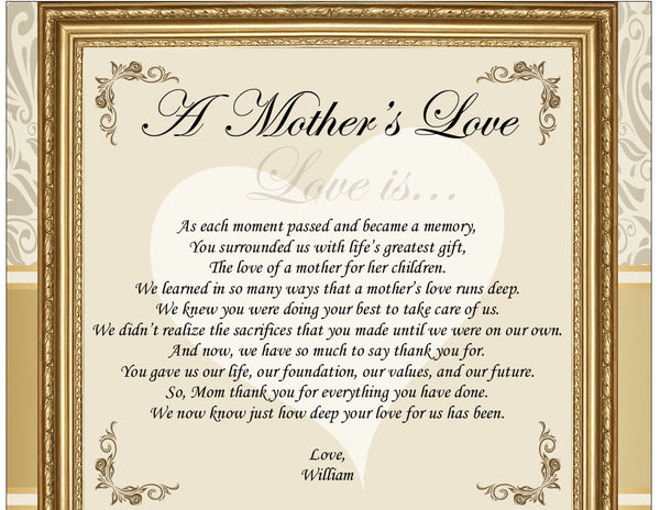Personalized thank you gift mom mother bride groom birthday poetry