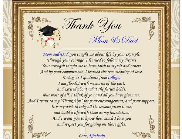 Thank You Mom Dad Family School Support Graduation Student Education