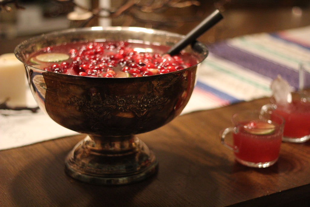 Vintage punchbowl with cranberry vodka Cocchi Americano orgeat syrup lime juice