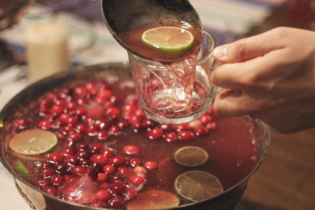 Vintage punch bowl party festive cranberry lime orgeat vodka Cocchi Americano