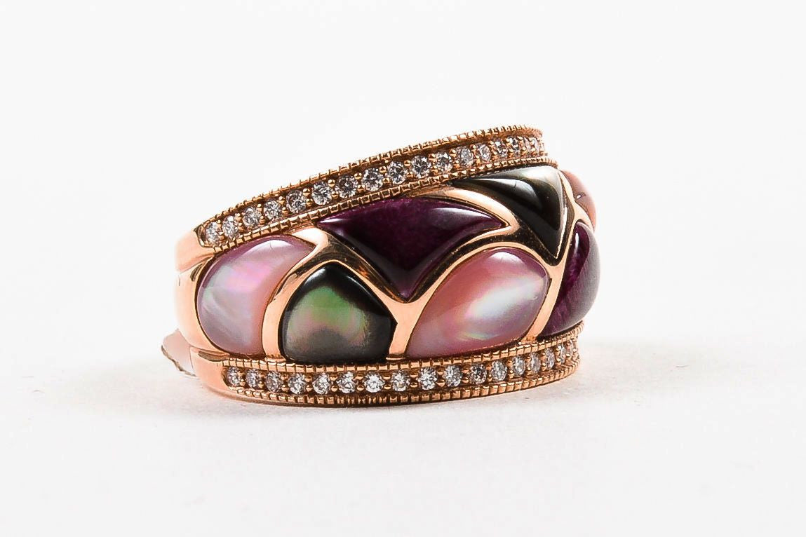 Ladies' 14K Rose Gold Kabana Multi-color Mother of Pearl and Diamond Ring