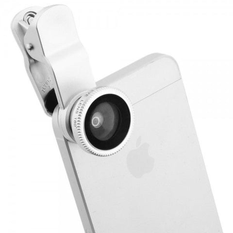 3 in 1 Universal Clip Lens Fish Eye Macro Wide Angle Camera for Apple iPad iPhone 4S 5 5S HTC Samsung Xperia Lenovo LG Blackberry and other Smart phone - Silver