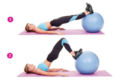 Lying hamstring curl on exercise ball