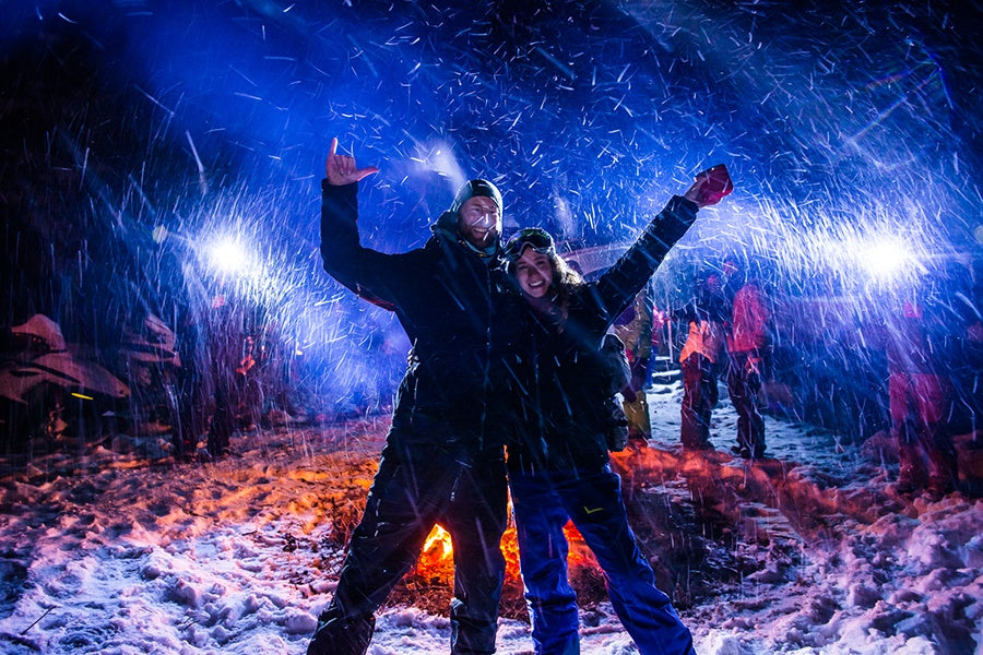 Nighttime bonfire party