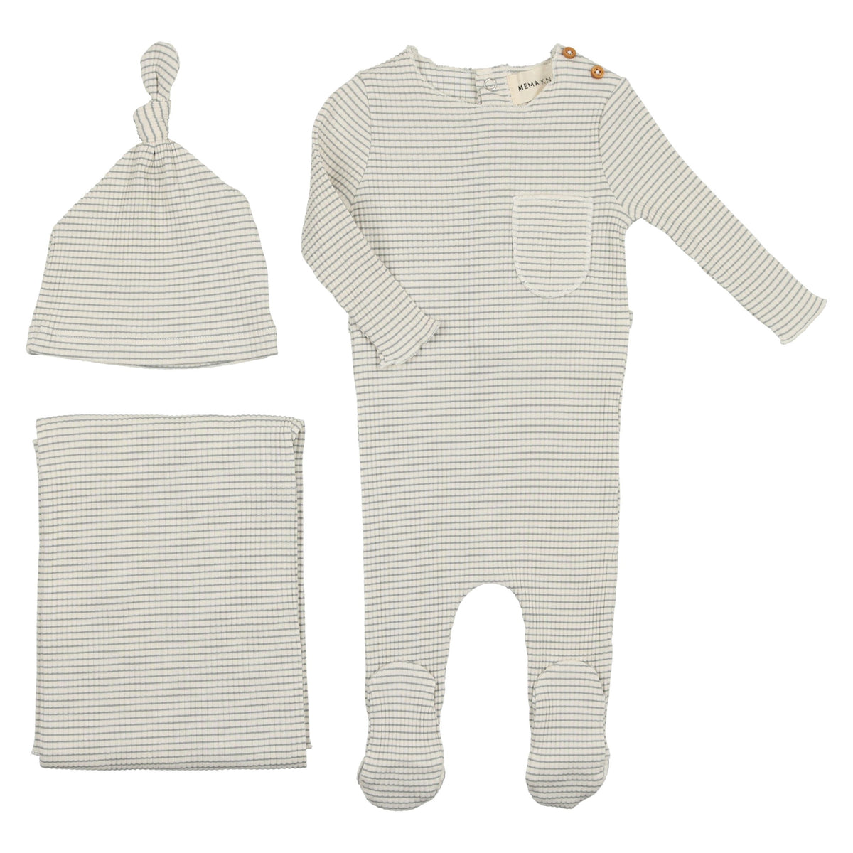 Mema Knits Powder Blue Striped 3 Pc Set