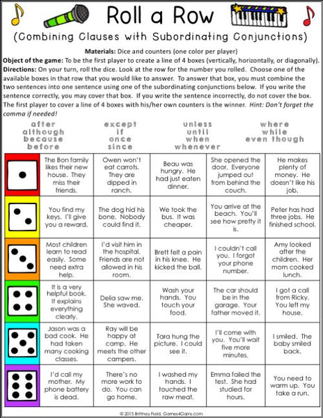 Conjunctions Games – Games 4 Gains