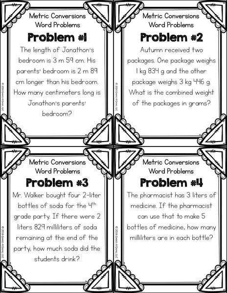 Metric Measurement Conversions Word Problem Cards (4th Grade) – Games 4