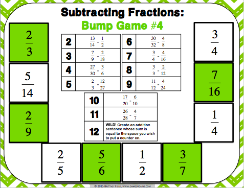 Subtracting Fractions Bump Games – Games 4 Gains