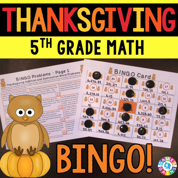 Thanksgiving Math Bingo Game - 5th Grade – Games 4 Gains