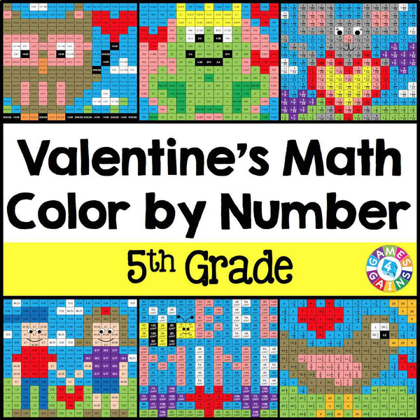 Valentine's Day Math Color-by-Number - 5th Grade – Games 4 Gains