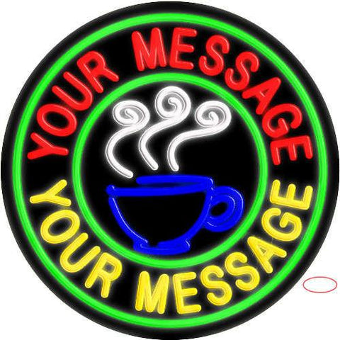 Custom Coffee Cup Logo Circle Real Neon Glass Tube Neon Sign