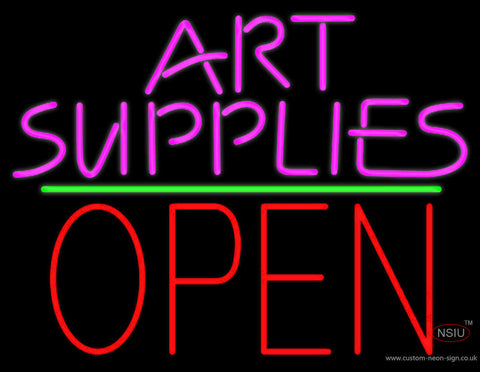Pink Art Supplies Block With Open Neon Sign