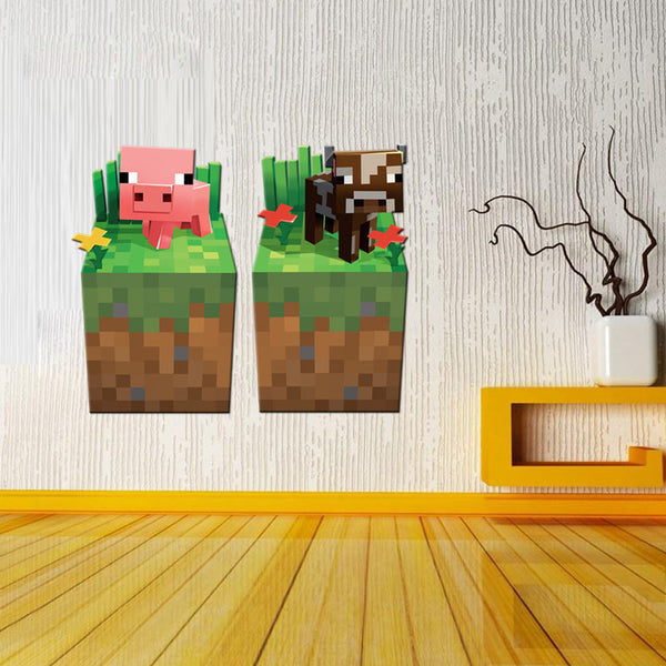 Creepy Block 3D SMASH Wall Stickers Miner Gamer Fort Gaming Decals 