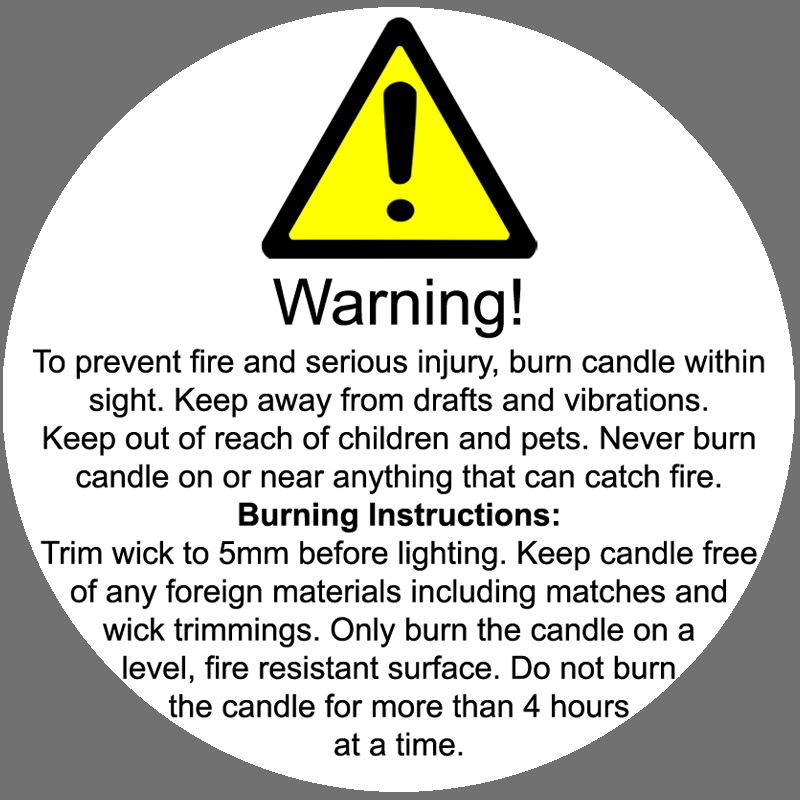 Warning Label for Candle - For use with wooden wicks - BeScented Soap and Candle  Making Supplies