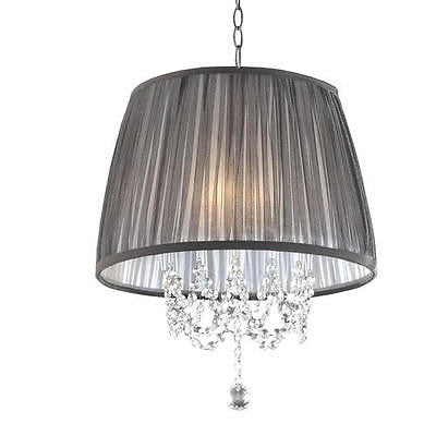 3-Light 17'' Polished Chrome Chandelier Black Sheer Fabric Shade Modern Chic