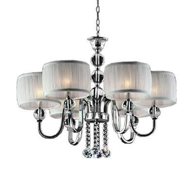 6-Light 29.5'' Polished Chrome Chic Chandelier With White Pleated Fabric