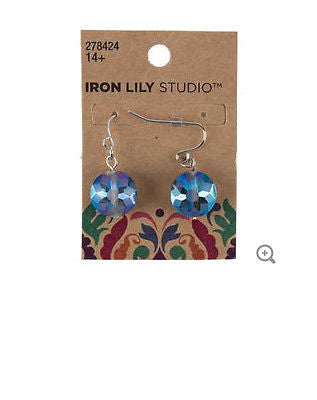 Iridescent Blue Faceted Disc Bead Earrings