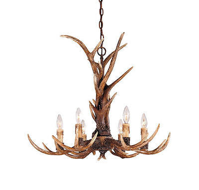 Tortoise Shell Chandelier Faux Deer Antler Log Cabin Northwoods Pendant