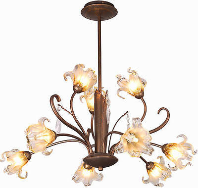 28" Antique Bronze 9-Light Chandelier Flower Petal Shade Floral Country Chic