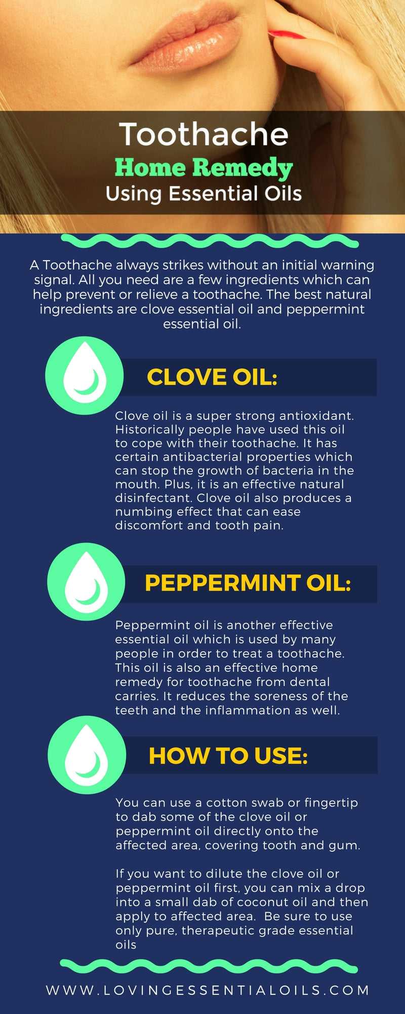 Toothache Home Remedy Using Essential Oils Infographic by Loving Essential Oils