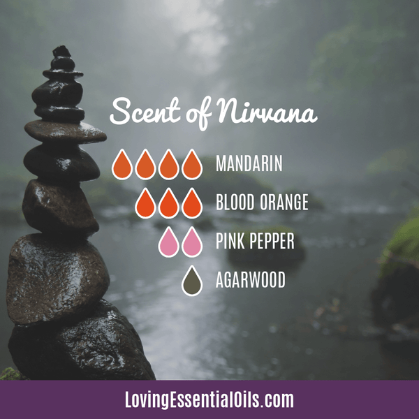 Agarwood Diffuser Blend - Secret of Nirvana by Loving Essential Oils with mandarin, blood orange, pink pepper and oud oil.