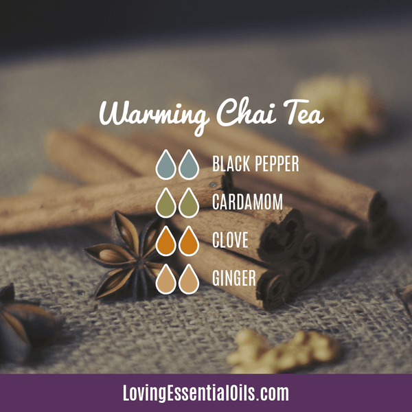 Cardamom Essential Oil Blend Recipes by Loving Essential Oils | Warming Chai Tea with black pepper, cardamom, clove, ginger