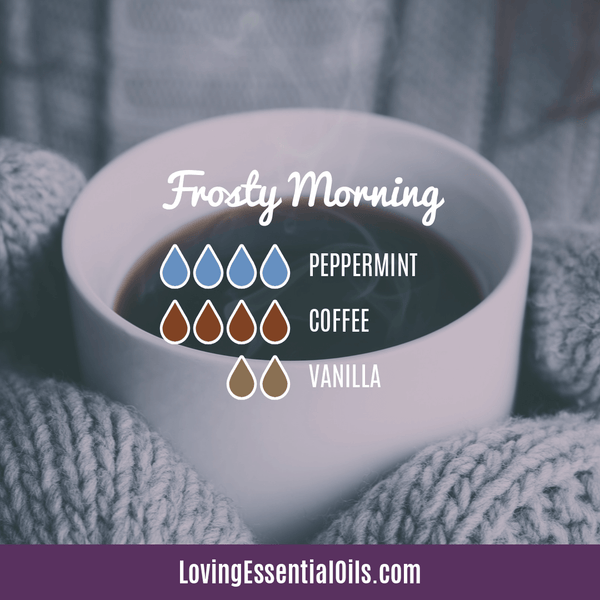 Coffee Aromatherapy Recipes - Frosty Morning Diffuser Blend - EO Spotlight by Loving Essential Oils with peppermint, coffee and vanilla