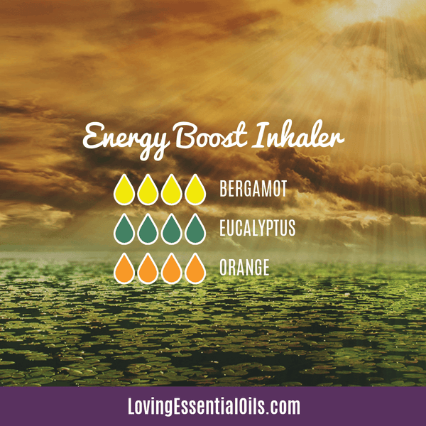 Essential oil blend for energy boost inhaler by Loving Essential Oils with bergamot, eucalyptuss, and sweet orange