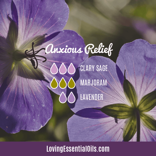 Essential Oil Diffuser Recipes for Anxiety - Anxious Relief by Loving Essential Oils with Clary Sage, Lavender, and Sweet Marjoram