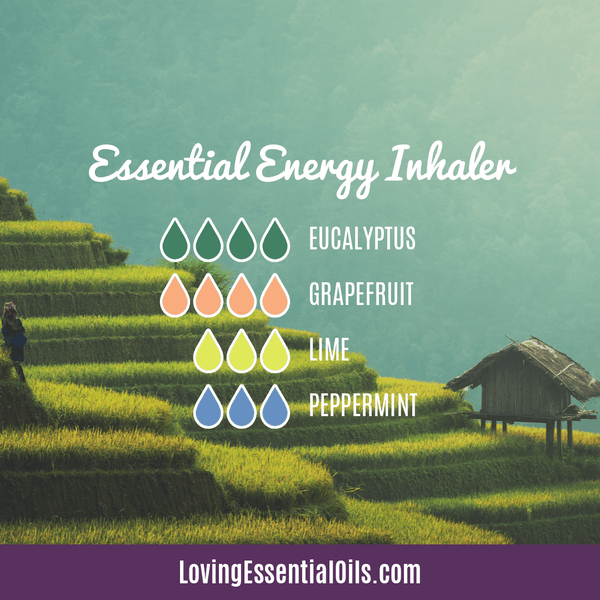 Energy Essential Oil Recipes by Loving Essential Oils | Essential Energy Aromatherapy Inhaler with eucalyptus, grapefruit, lime and peppermint
