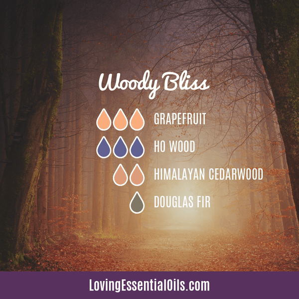 ho wood essential oil diffuser recipe - woody bliss by Loving Essential Oils with grapefruit, cedarwood and fir oil