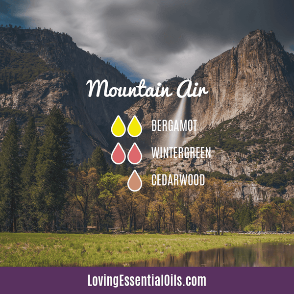 Top 10 Uplifting Essential Oils for Diffusing by Loving Essential Oils | Mountain Air with bergamot, wintergreen, and cedarwood