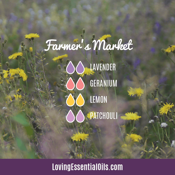 Diffuser Blends with Patchouli Oil by Loving Essential Oils | Farmer's Market with lavender, geranium, lemon and patchouli