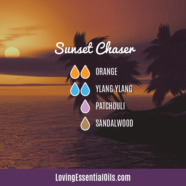 Summer Aromatherapy Diffuser Recipes by Loving Essential Oils | Sunset Chaser Diffuser Blend with orange, ylang ylang, patchouli and sandalwood essential oil
