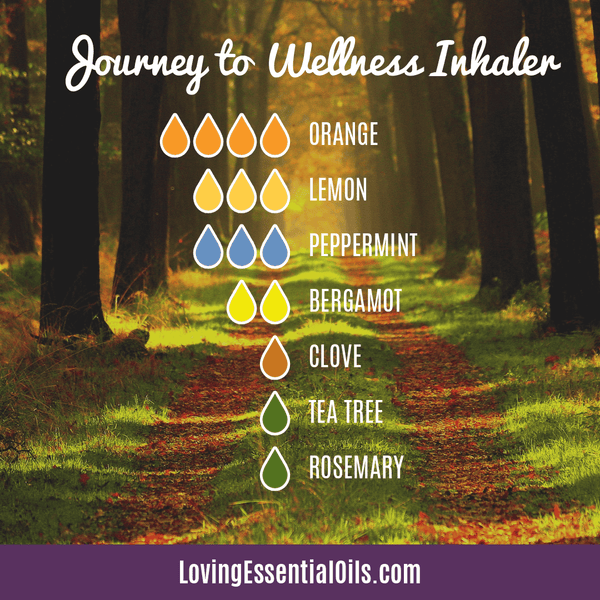 DIY Sweet Orange Essential Oil Blends by Loving Essential Oils | Journey to Wellness Inhaler with orange, lemon, peppermint, clove, bergamot, tea tree, and rosemary